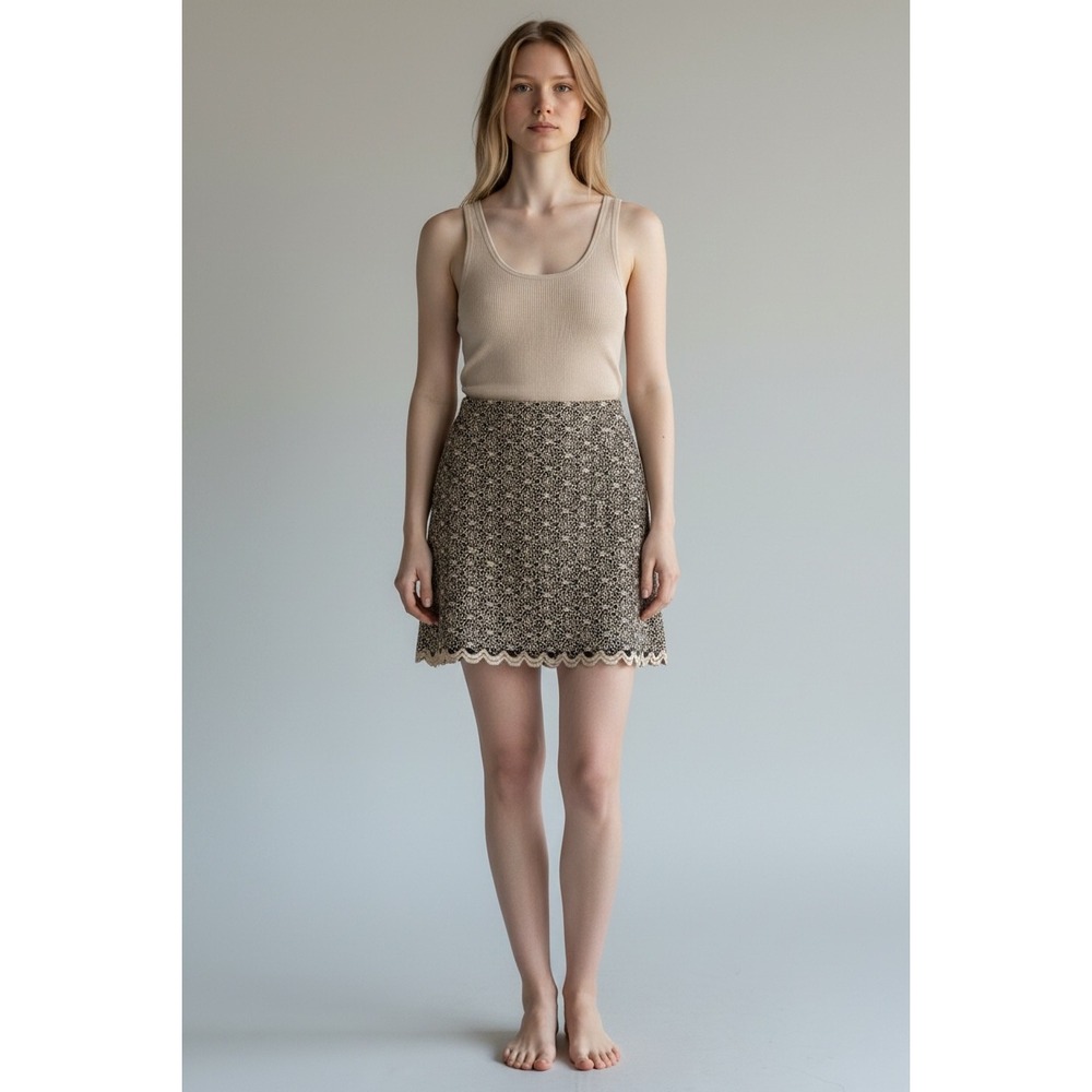 Gantos Vintage Black Gold Metallic Lace Scalloped Skirt Womens Large USA